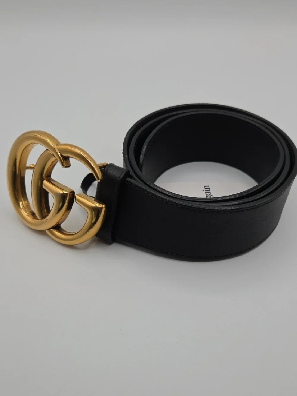 Authentic Gucci GG Marmont Wide Leather Belt - Black & Gold 75/30